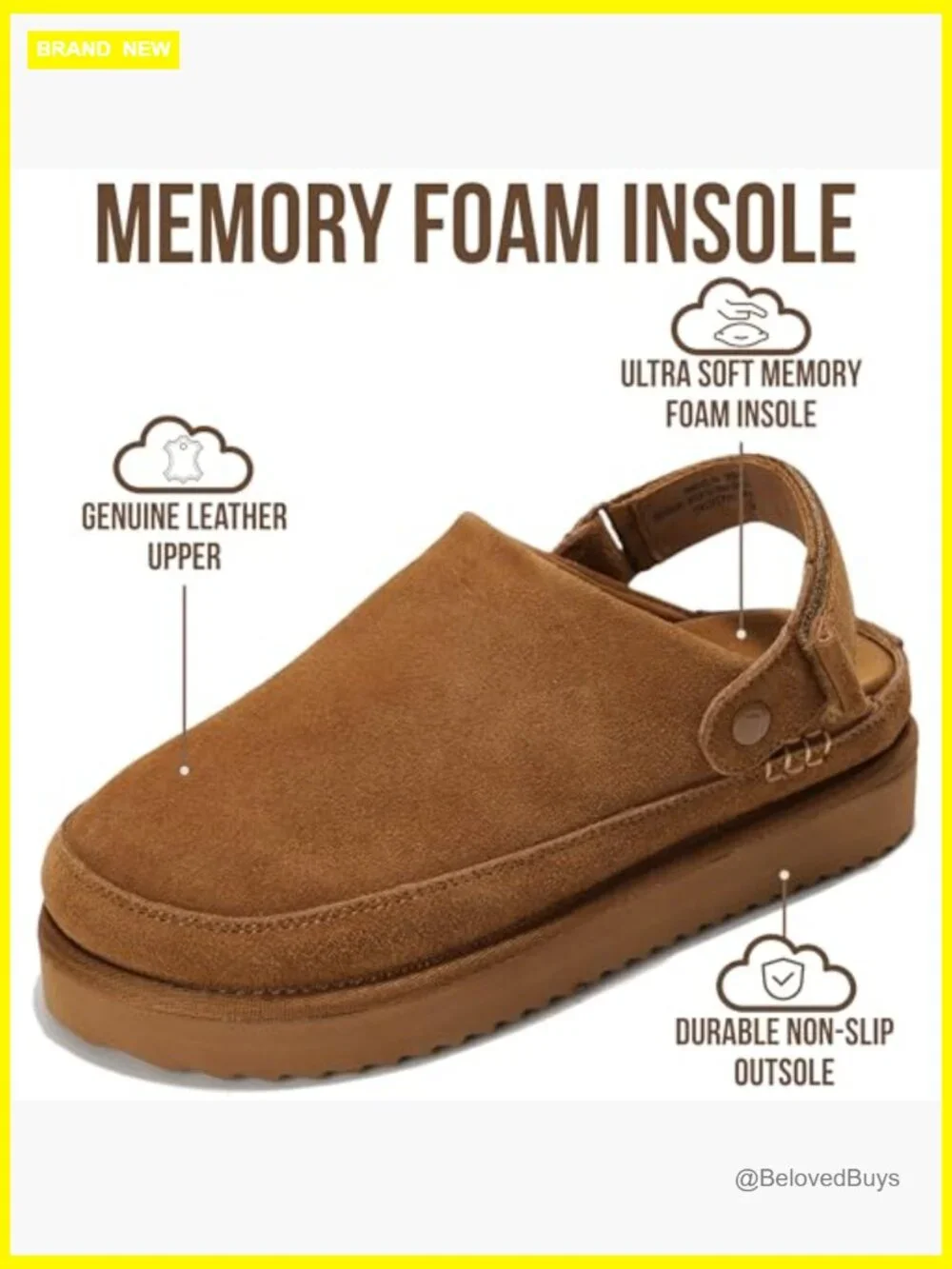Genuine Leather Clogs for Women Memory Foam Non-Slip Adjustable Strap - Picture 3 of 7